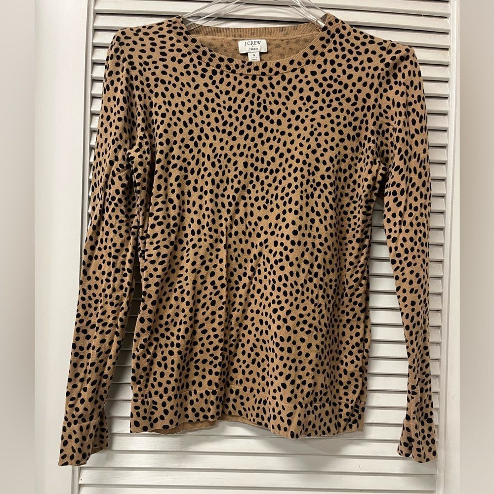 J. Crew Tan and Black Spotted Long Sleeve Top ✨Teddy✨small